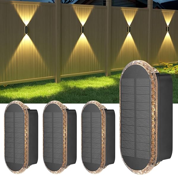 ELLASAY Solar Fence Lights Outdoor Garden,3000K/4000K/6000K 3 Modes Brighter Garden Wall Lights Solar Powered Waterproof IP65 for Patio/Backyard/Porch/Pool Decorations,4PK - 1