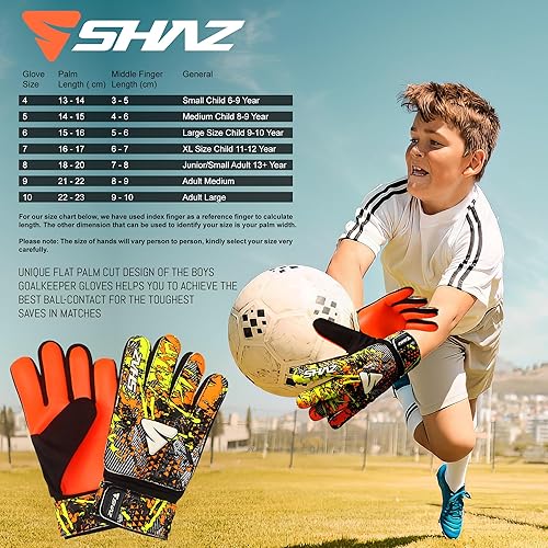 Miniatura 7 de Shaz Guantes de portero de fútbol para niños y jóvenes, guantes de portero de fútbol Funky antideslizantes de 0.157 in con palma de látex con agarre