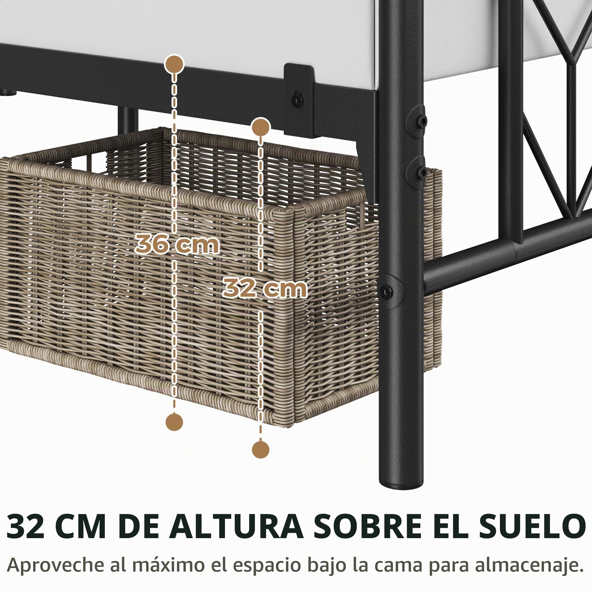 Yaheetech Marco de Cama Doble Matrimonial Adecuado para Colchón de 140x200 cm Estructura Metálica de Cama con Espacio Almacenamiento Estilo Moderno Industrial Negro