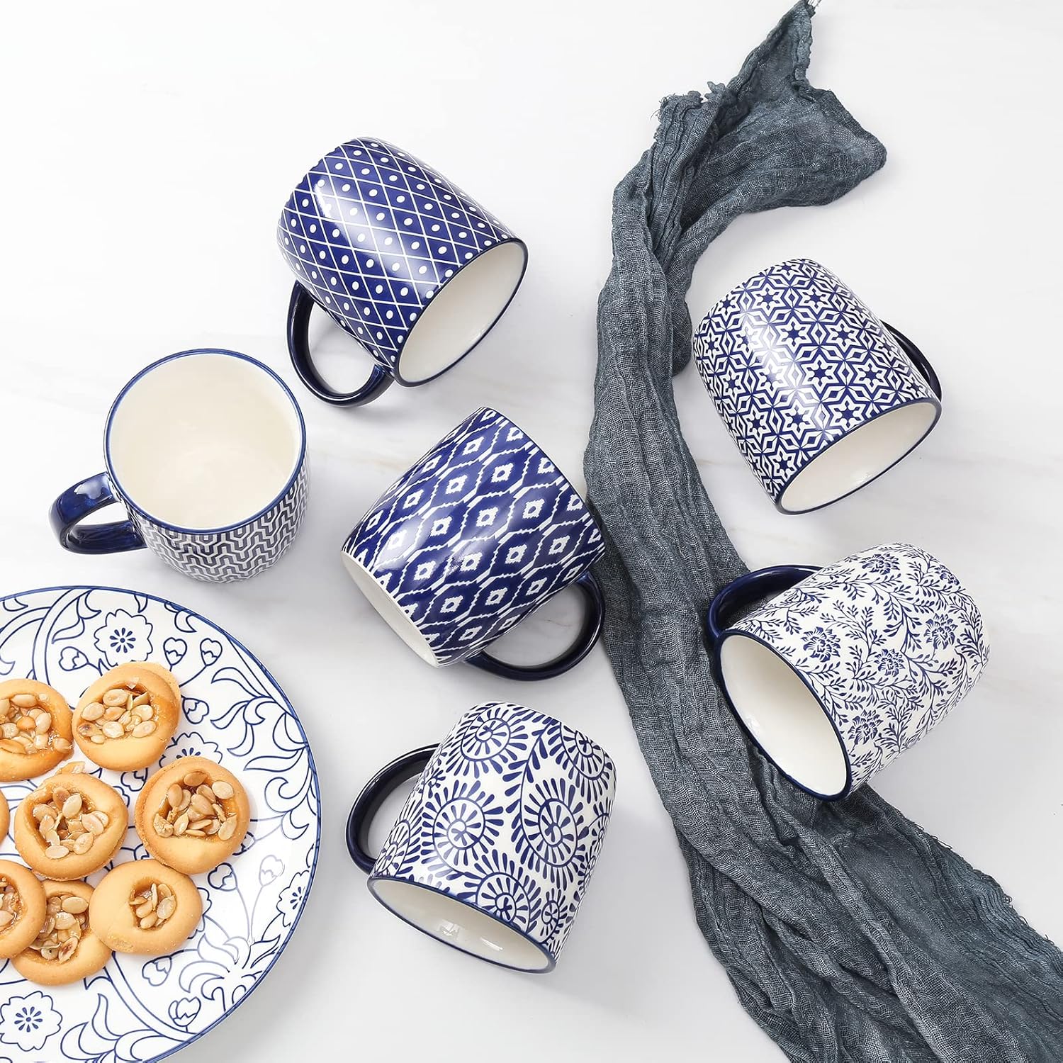 Selamica 10 oz Coffee Mugs Set of 6 with Handle, Coffee Cups Ceramic for Cappuccino Latte Cocoa Milk Tea, Dishwasher Microwave Safe, Vintage Blue - Image 3