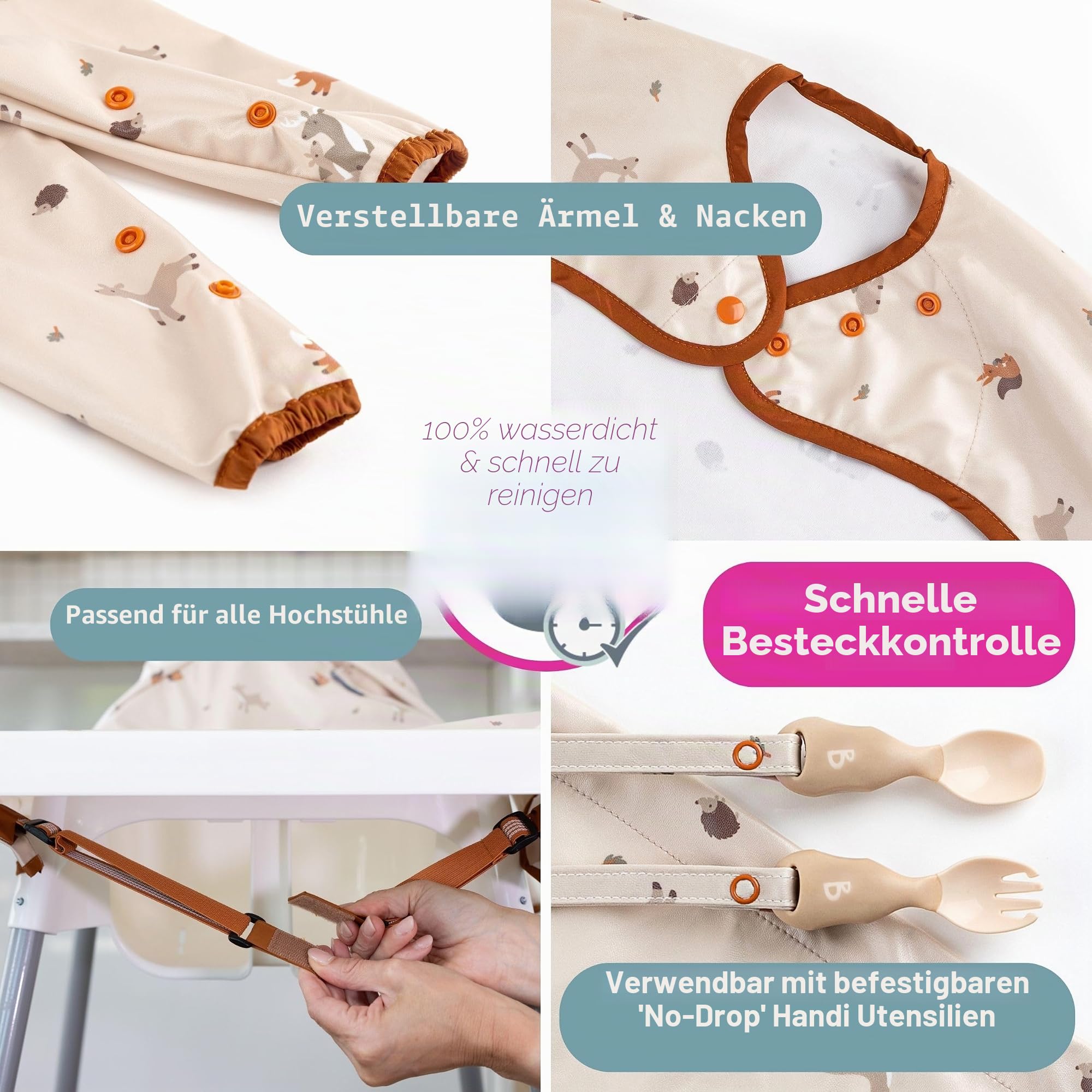 BIBaDO Langärmeliges Baby-Lätzchen für Babys und Kleinkinder von 6–36 Monaten, LED-Entwöhnungs-Lätzchen, leicht abwischbar, weich und wasserdicht
