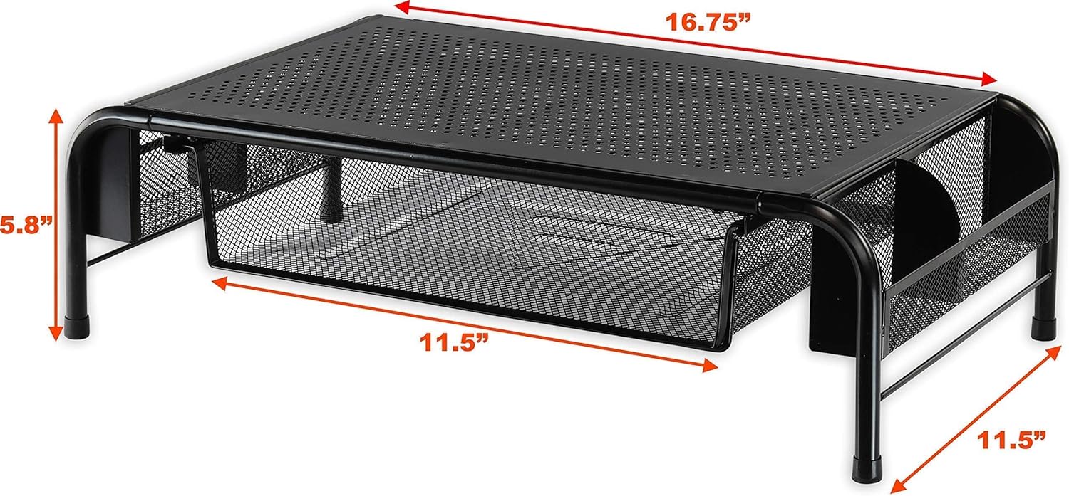 SimpleHouseware Metal Monitor Stand Riser with Drawer + Mesh Monitor Stand Riser