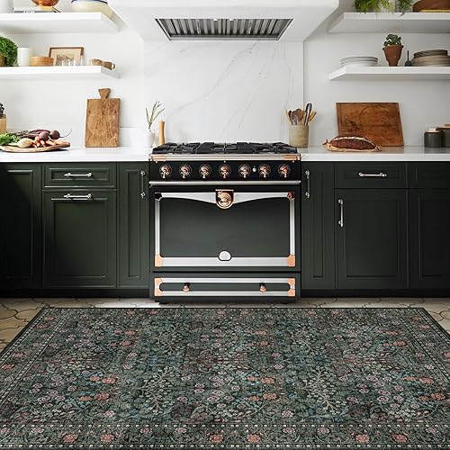 Miniatura 6 de Alfombra de entrada floral de 4 x 6 pulgadas, color negro, verde, suave, lavable, estilo bohemio, para dormitorio, mesita de noche, resistente a las