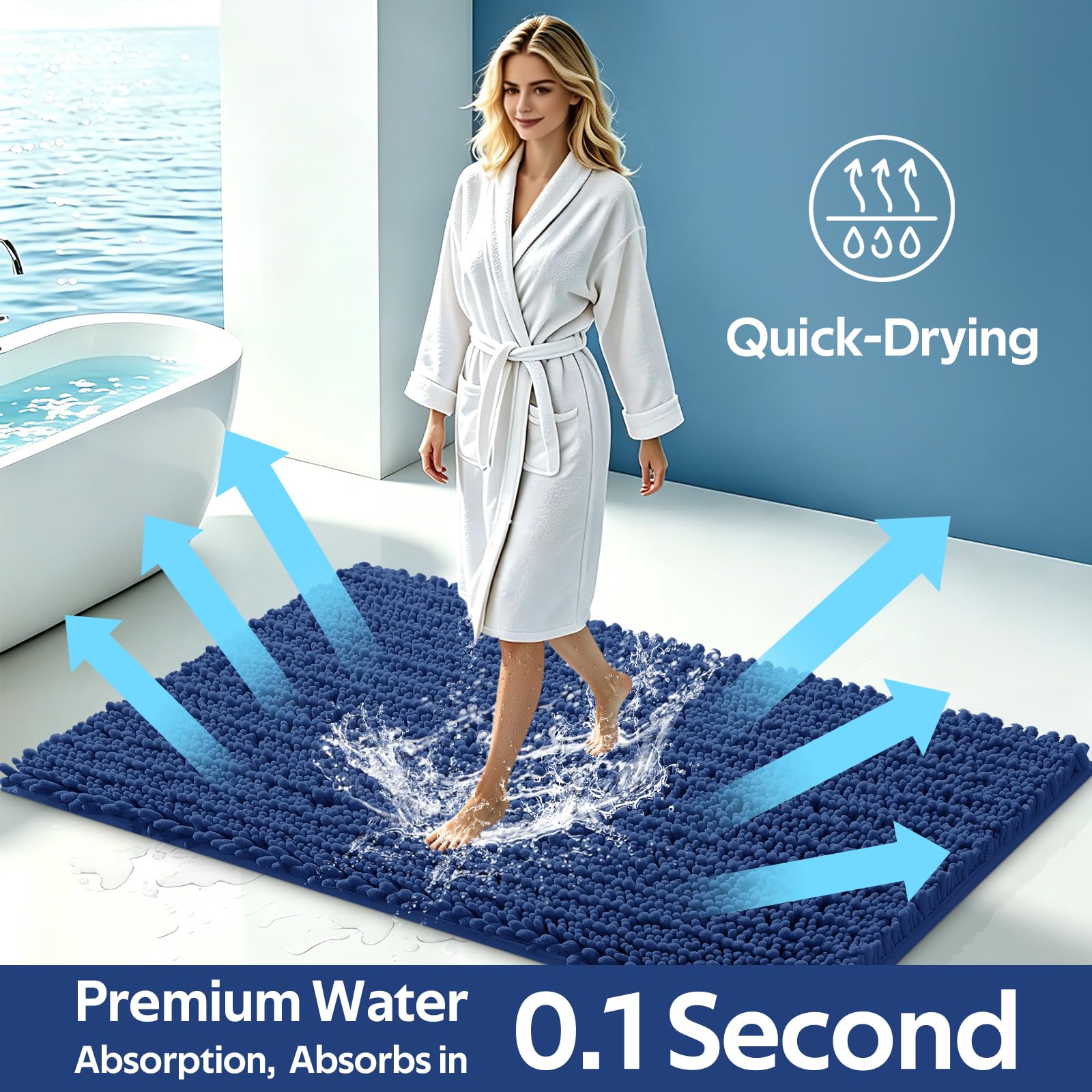 ACCUMTEK Set di 3 tappetini da bagno extra large, ultra morbidi, spessi, assorbenti, antiscivolo, in ciniglia, per bagno, camera da letto, cucina
