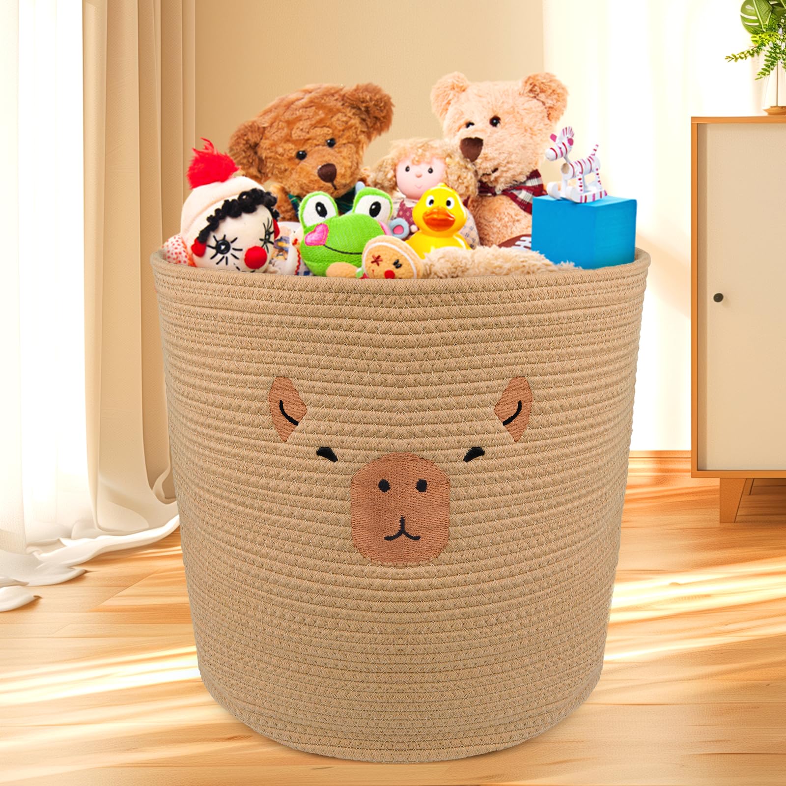 LSYDCARM Capybara Baby Baskets, Round Cotton Rope Storage 17"×15", Knitted Toy Storage, Animal Baby Laundry Nursery Basket Storage Box, Holds Gift
