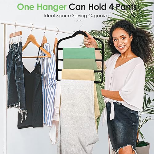 Miniatura 3 de 30 perchas de terciopelo negro + 6 perchas negras para pantalones