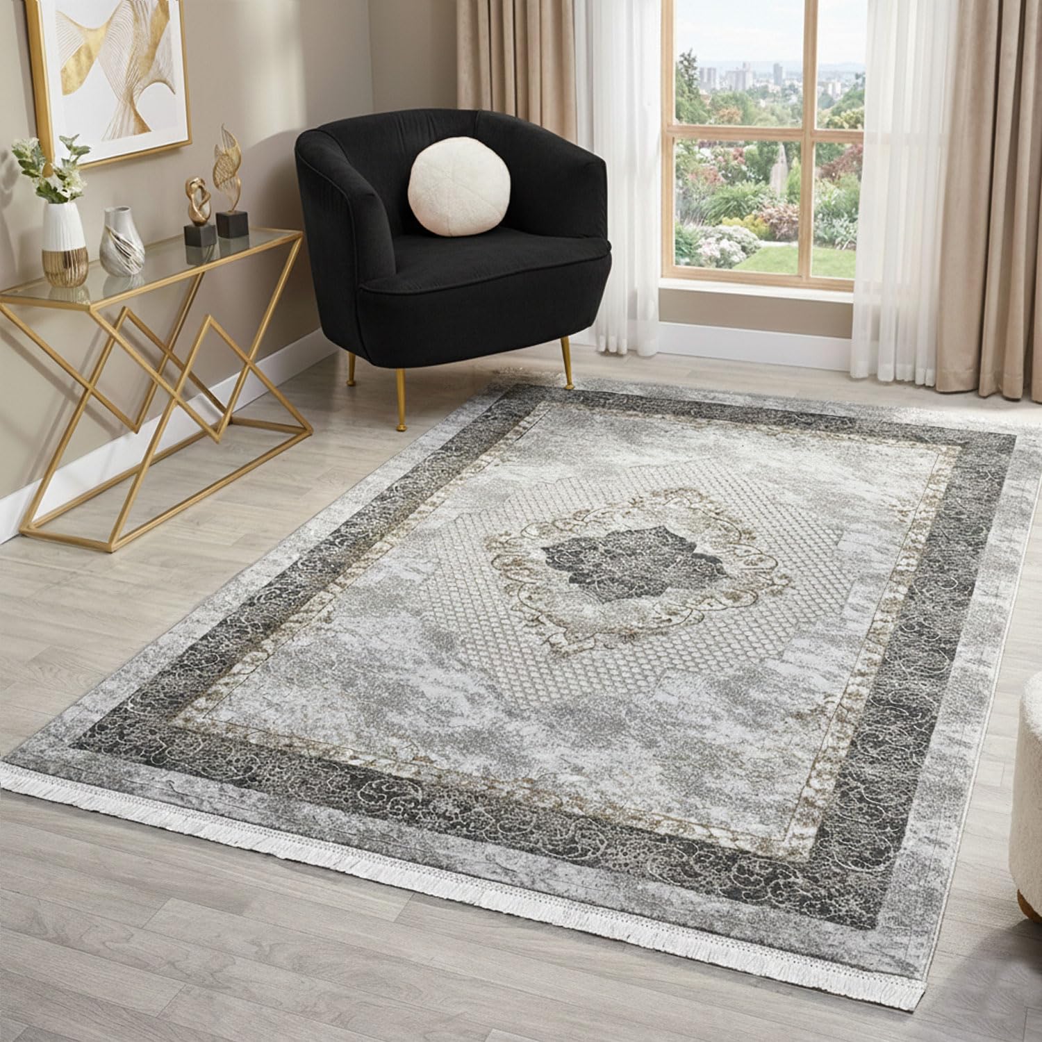 VIMODA Dywan klasyczny, nowoczesny, z wzorem ornamentowym, orientalny, nadaje się do ogrzewania podłogowego, kolor: szary; wymiary: 200 x 290 cm