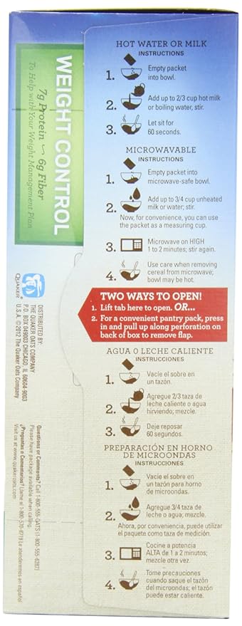 Avena Instantánea Quaker Control de Peso, Paquete Variado, 8 Sobres, 4 Cajas miniatura 4