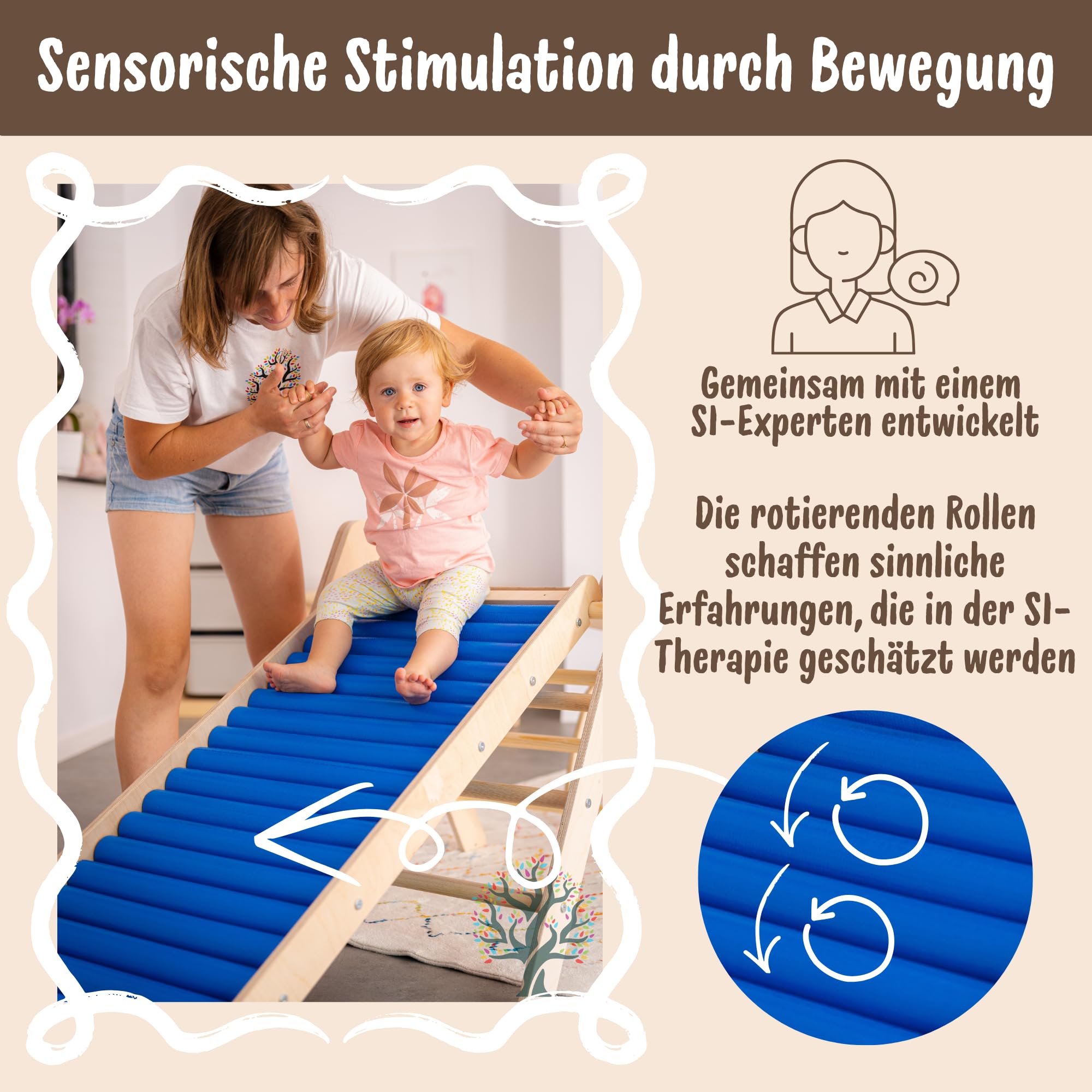 WoodsCraft Rutsche 160 cm für Kletterdreieck Sprossenwand Kinderzimmer Kinderrutsche Rollenrutsche