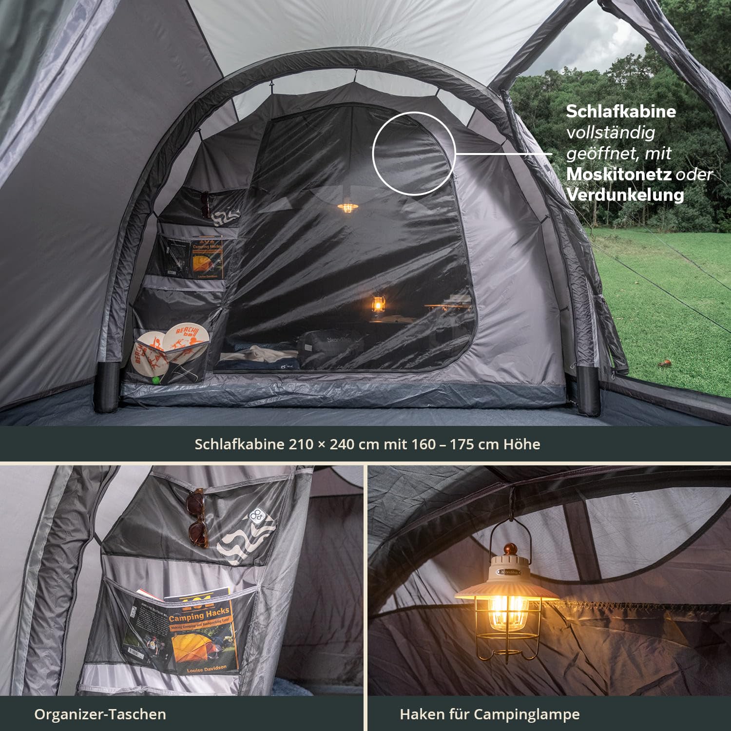 Skandika aufblasbares Zelt Folldal Air Protect | Luftzelt für 4-5 Personen, eingenähter Zeltboden, wasserdicht, 5000 mm Wassersäule, mit Pumpe, Sonnensegel | Camping Zelt, Tunnelzelt, Air Tent