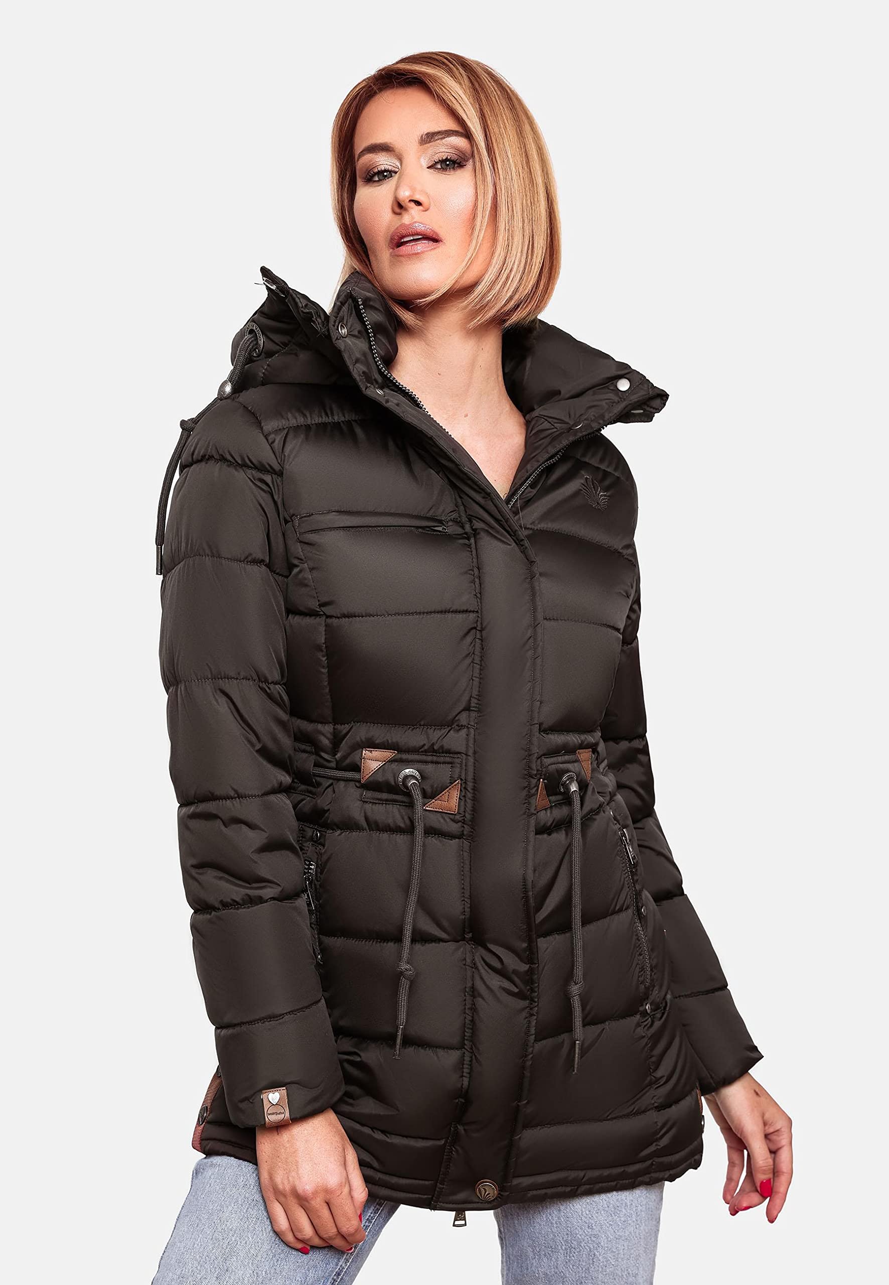 Navahoo Damen Wintermantel Steppmantel Winterjacke Kurzmantel warm gefüttert abnehmbare Kapuze Daliee XS-XXL