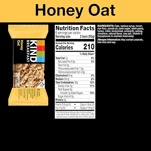 Miniatura 4 de KIND Breakfast Bars, Variety Pack, Honey Oat, Almond Butter, and Peanut Butter, Healthy Snacks, Gluten Free, 3-8g Protein, 18 Count