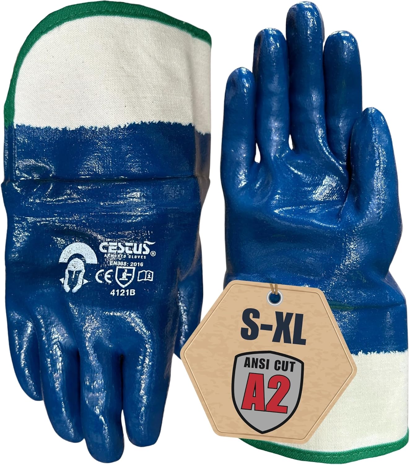 Cestus C-20, 12 Pairs Fuel Gloves for Truck Drivers, Chemical Resistant, Water Resistant, Nitrile Coated Work Gloves