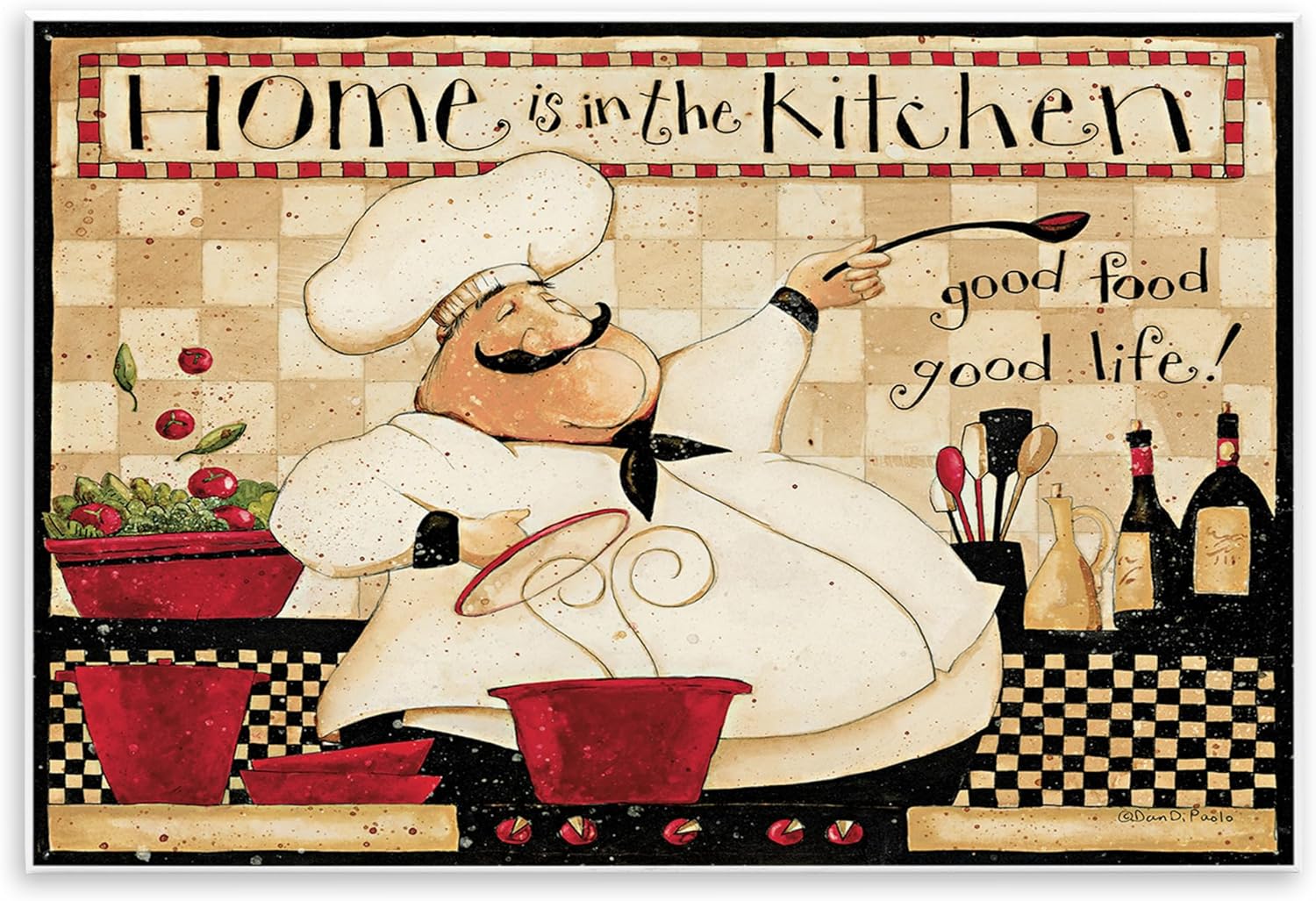 Stupell Industries Home is The Kitchen Phrase Charming Vintage Chef, Design by Dan DiPaolo Wall Plaque, 10 x 15