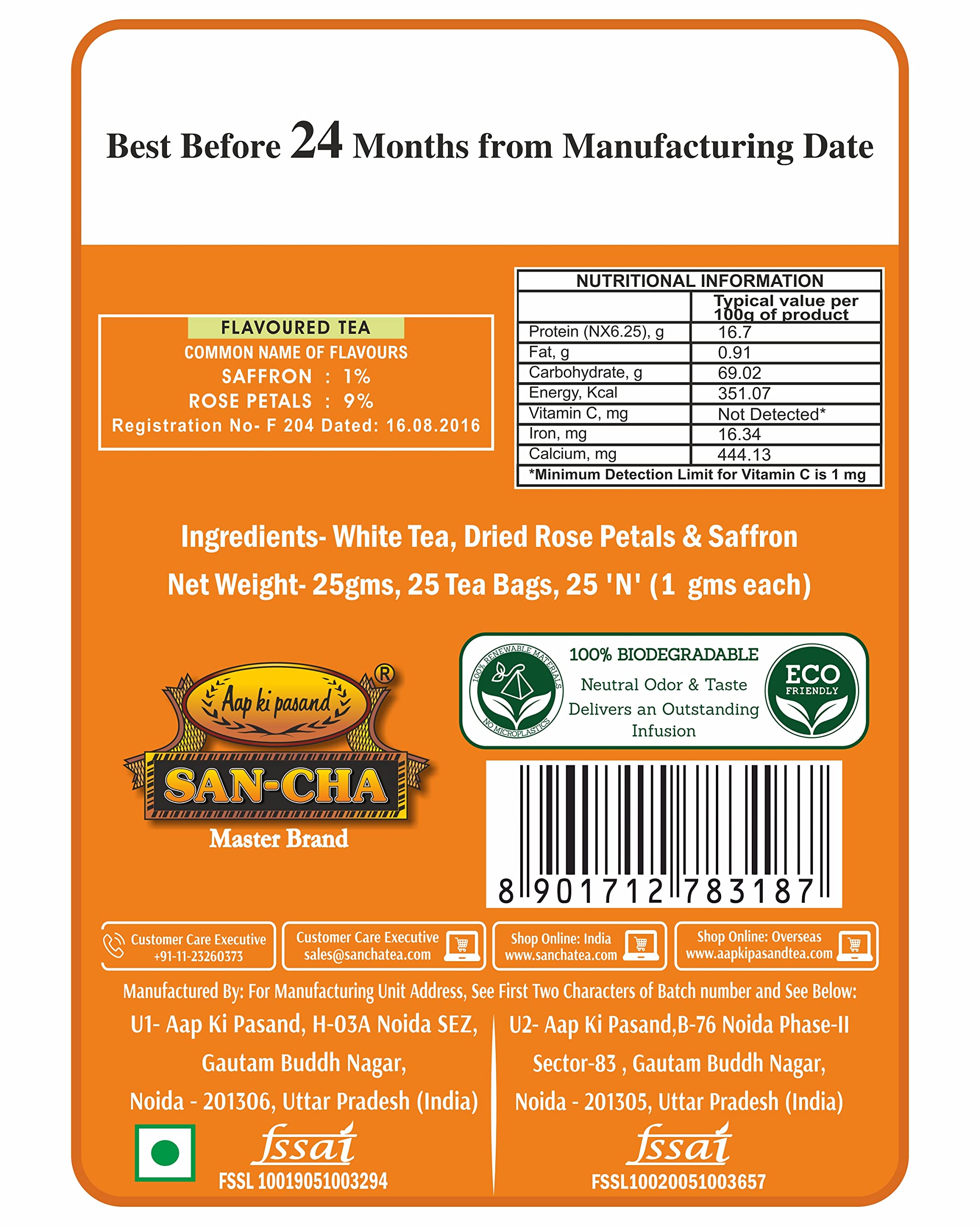 Sancha Tea Boutique, Saffron White Tea, Silver Needle Tea, 25 Pyramid Tea Bags, Blended with Worlds Rarest Spice- Saffron from Kashmir, Silver Needles White Tea, Kesar Chai, Real Kesar Tea - Image 2 thumbnail