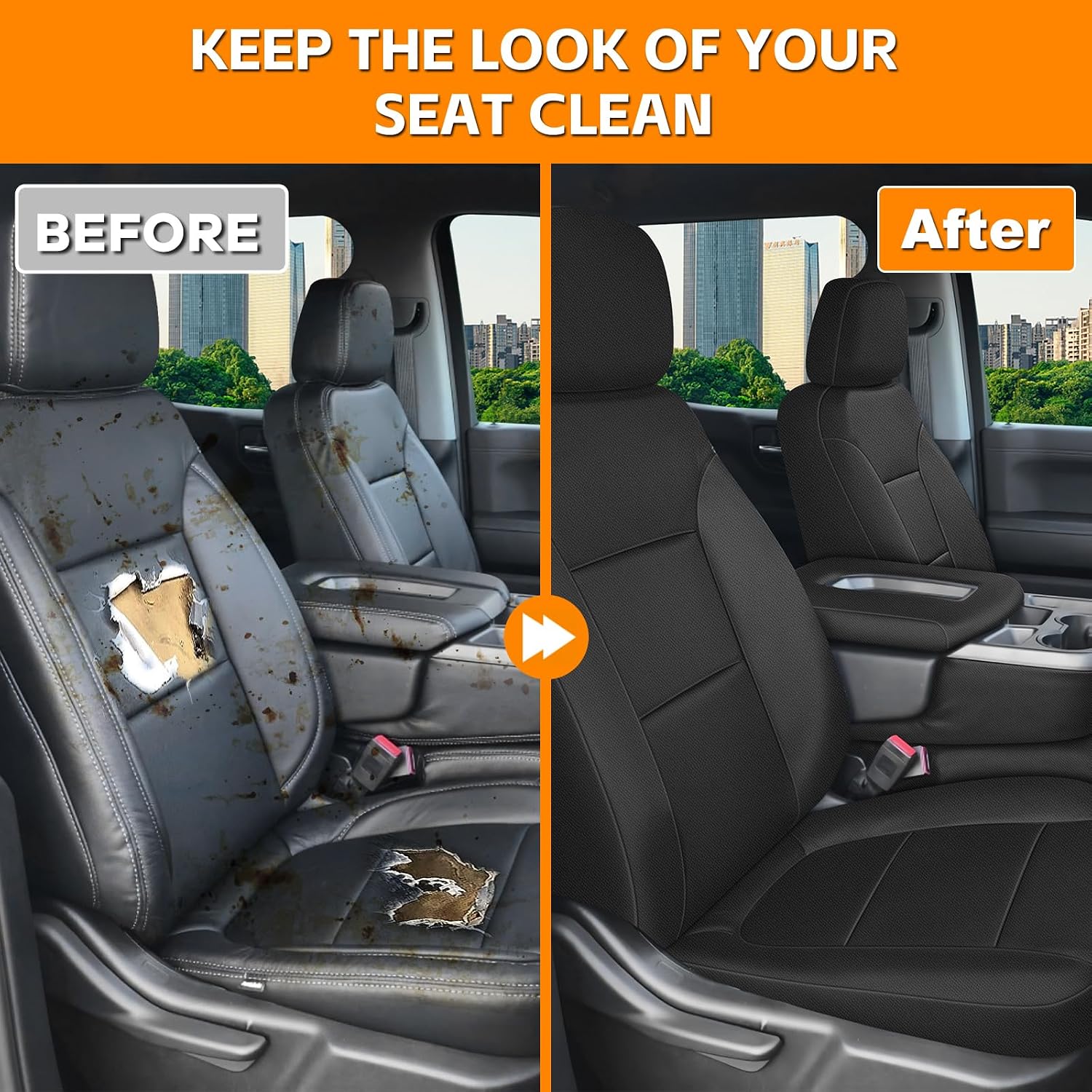 Front Seat Cover Compatible with 2019-2025 Chevy Silverado/GMC Sierra 1500, Heavy Duty Kinitted Fabric