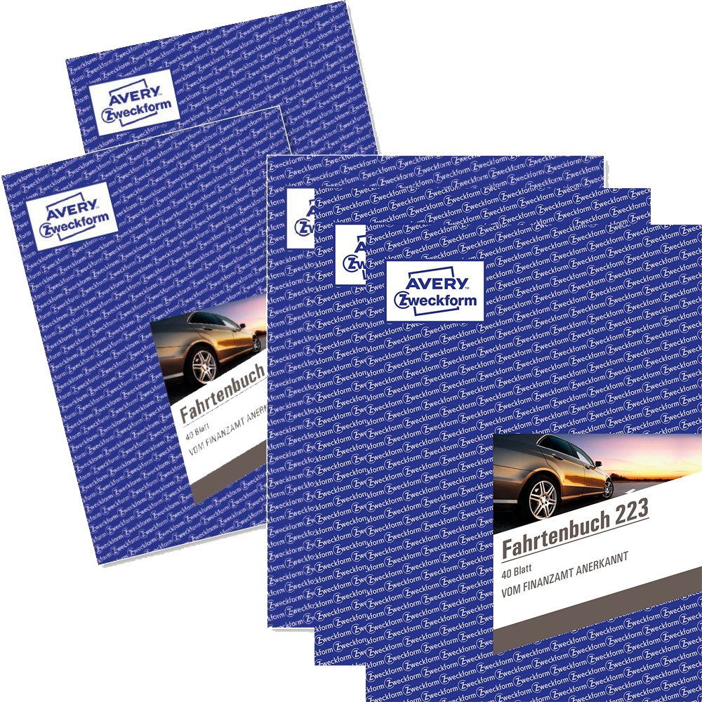 5er Sparbundle Avery Zweckform 223 Fahrtenbuch für PKW (A5, 40 Blatt) weiß