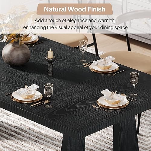 Miniatura 9 de Tribesigns Mesa de comedor grande para 6-8 personas, mesa de cocina moderna de 70.9 pulgadas para cena con patas de madera negra, mesa de comedor