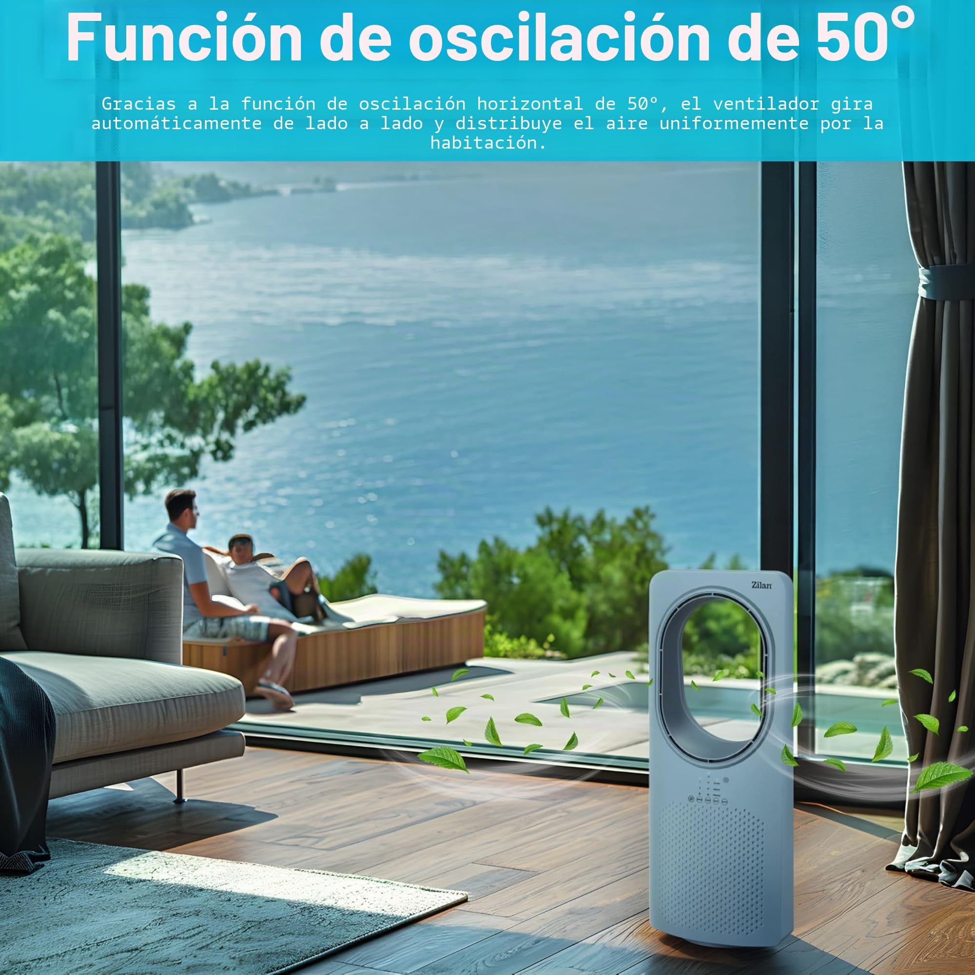 Zilan Ventilador torre con mando a distancia - Diseño - Ahorro de energía - Silenciador - Oscilante - Ventilador de suelo con refrigeración - Torre - Aire acondicionado móvil