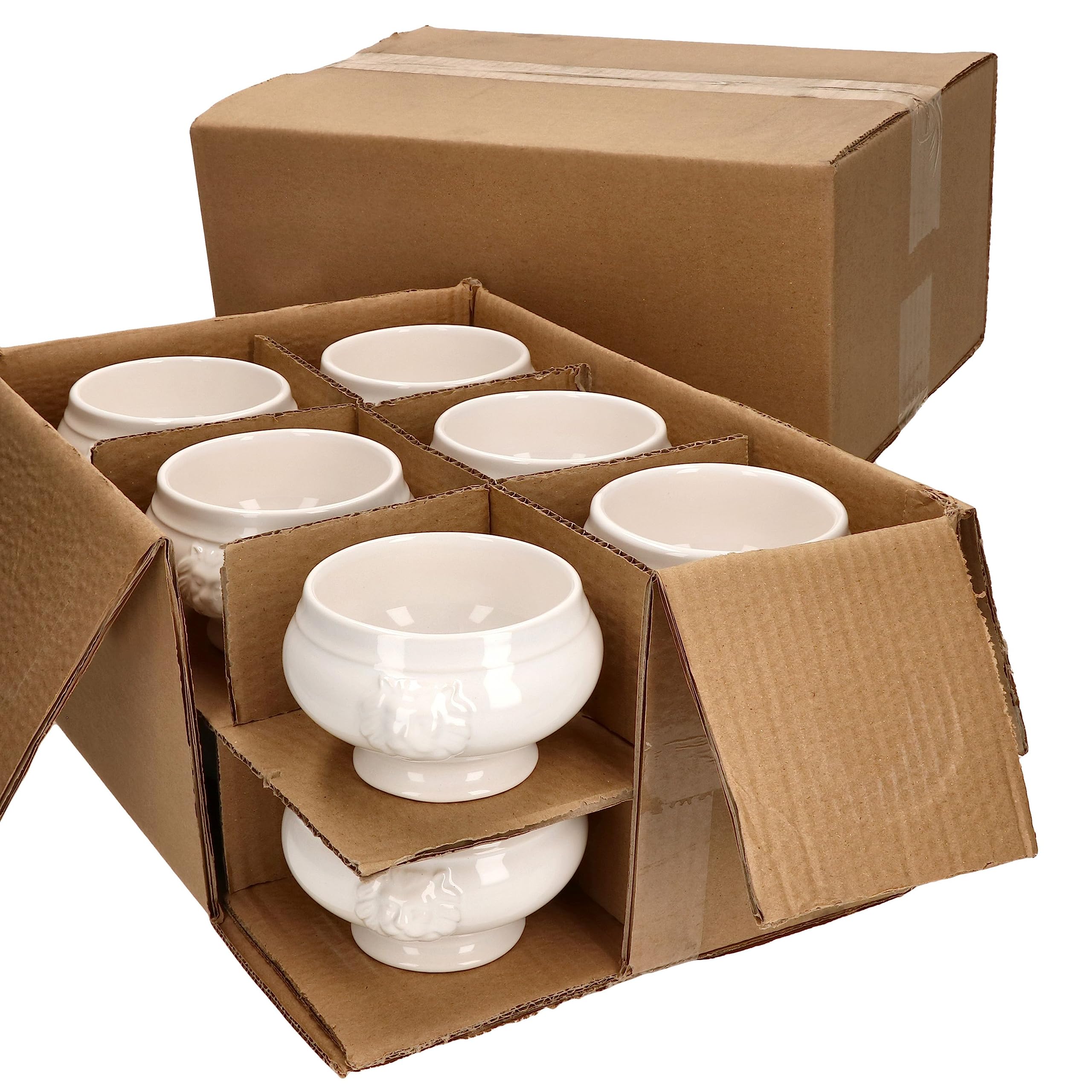 MamboCat Leo, set da 24 terrine a testa di leone, piccole – 250 ml, per 24 persone, tazze da zuppa bianche da 0,25 litri, zuppa con teste di leone, per zuppa di nozze, piselli o lenticchie