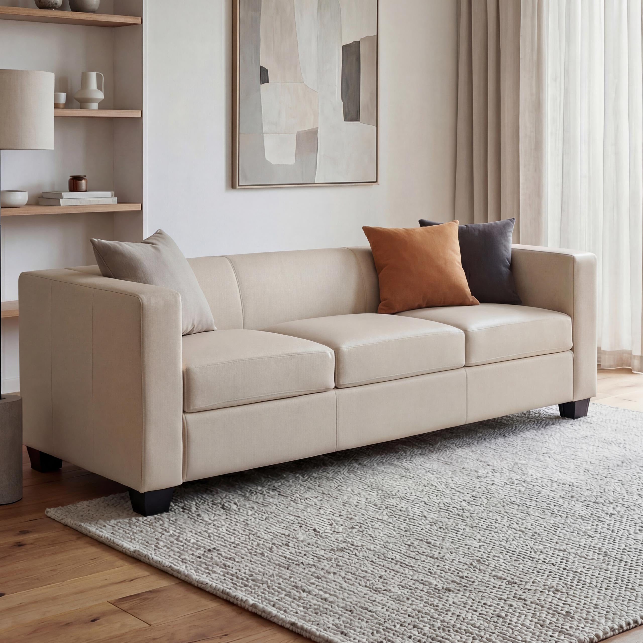 Mendler Divano Sofa 3 posti Lounge Moderno Elegante Serie Lille M65 75x191x70cm Pelle Avorio