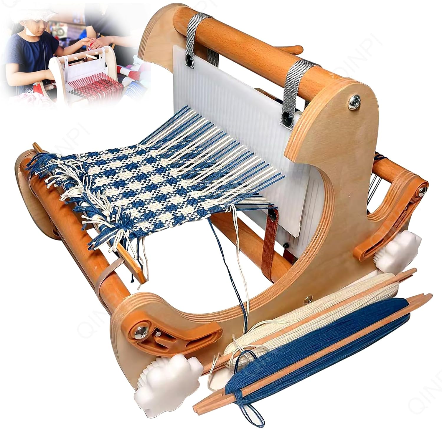 Wooden Weaving Loom Kit, Weaving Loom for Adults Kids, DIY Weave Loom Set, Multi-Craft Weaving Loom Adjustable Hand-Knit Machine, Rigid Healds and Shuttles, Suitable for Beginner & Kids