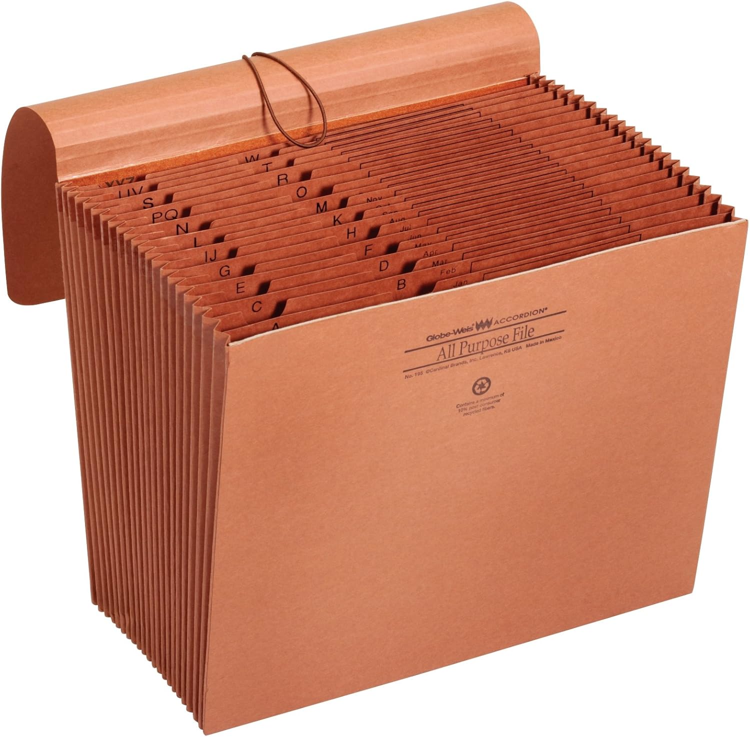 Globe-Weis All Purpose File, 21 Pockets, A to Z Alphabetical and Jan to Dec Monthly, Letter Size, Brown (195GW)