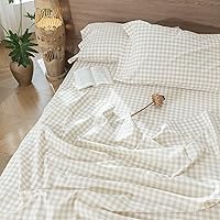 Vista 6 de MooMee – Juego de sábanas Gingham 100% algodón lavado con textura parecida al lino transpirable suave con bolsillo elástico de 16-19" de profundidad
