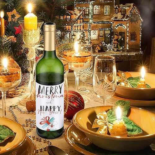 Miniatura 10 de Zonon 54 Pieces Christmas Wine Bottle Label Stickers Decorations Xmas Wine Bottle Cover Santa Snowmen Elk Labels Stickers for Christmas Party