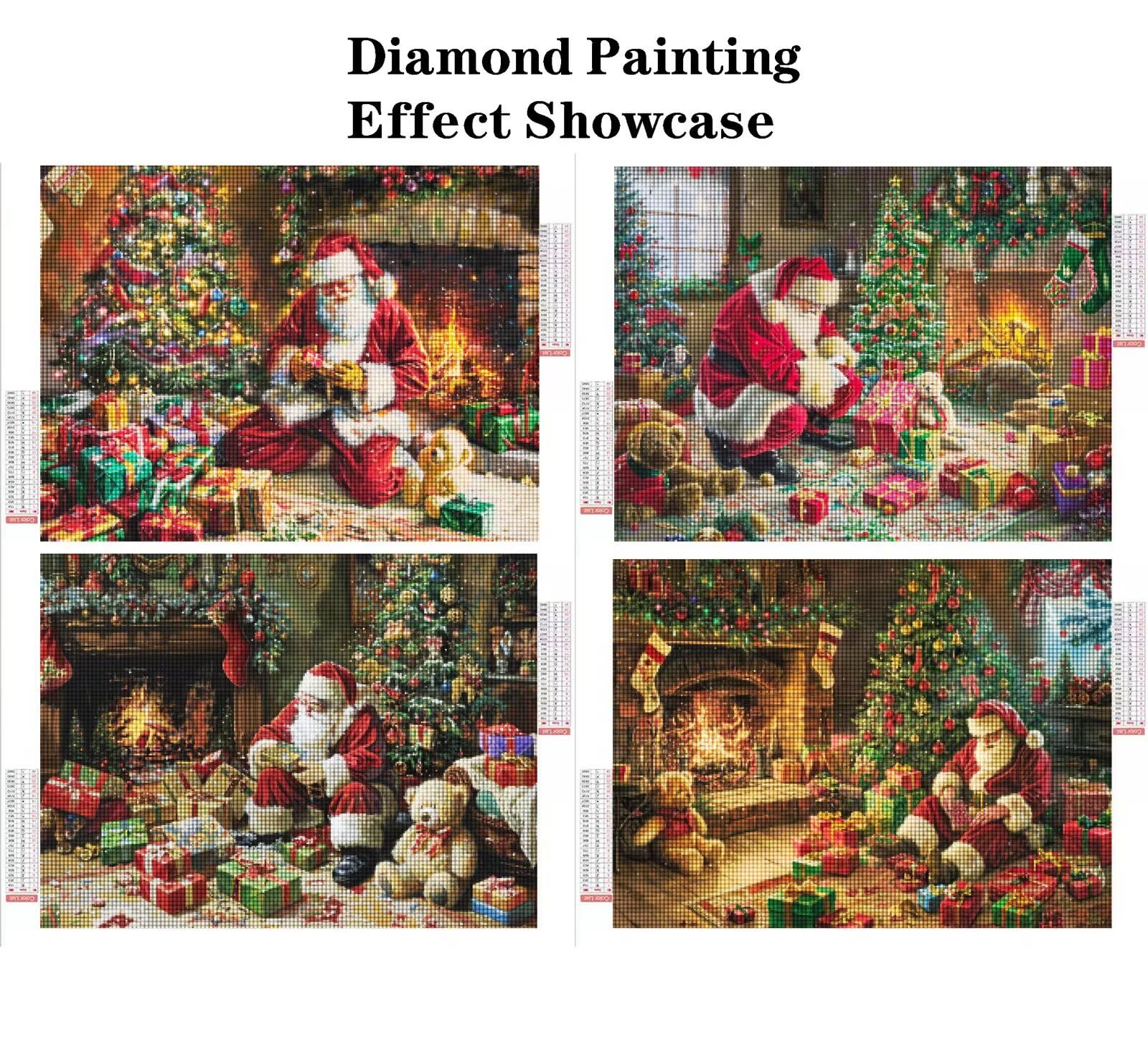 Malarstwo diamentowe Boże Narodzenie 60 x 45 cm kwadratowy obraz diamentowy 4 sztuki 2026 nowy DIY 5D zestaw do malowania diamentami z akcesoriami, prezenty świąteczne, dekoracje świąteczne i nowy rok