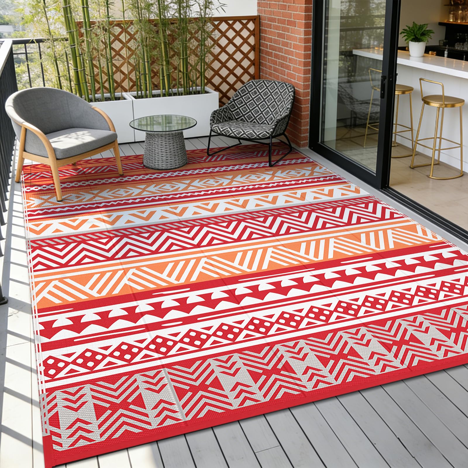 Tapis d'extérieur réversible plastique imperméable pliable grand format orange
