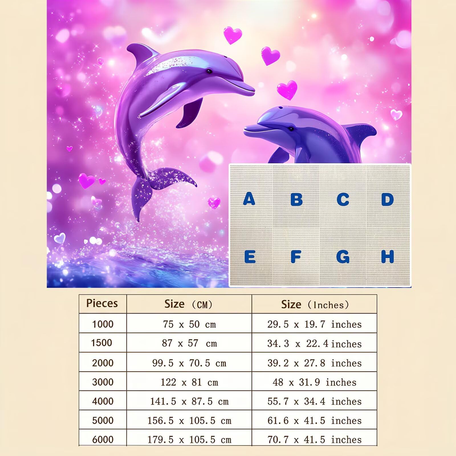 sen delfin Puzzle 1500 sztuk, drewniana gra planszowa rodzinna - puzzle dla dorosłych dla całej rodziny, puzzle edukacyjne DIY i antystresowe - z mapą referencyjną, 87 x 57 cm f0-768