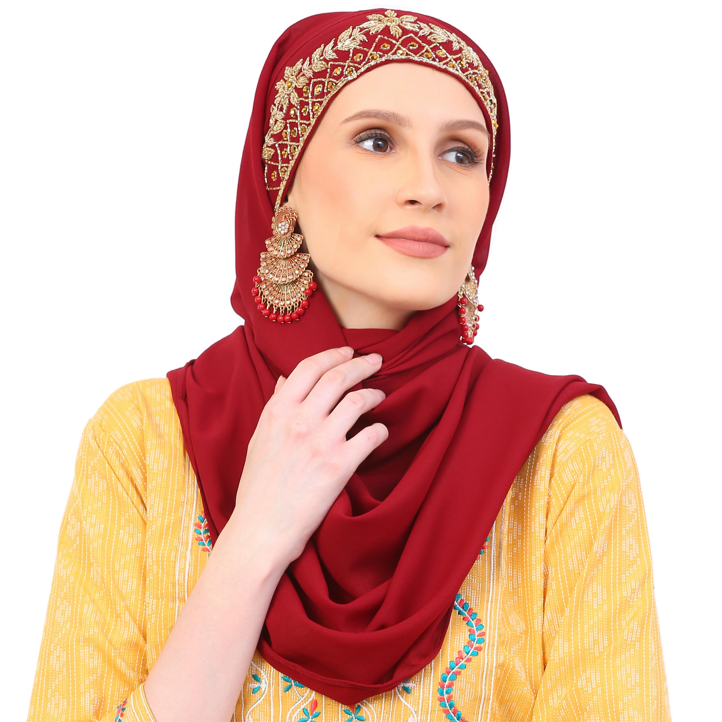 Crown Maroon Bridal Scarf-picture-47