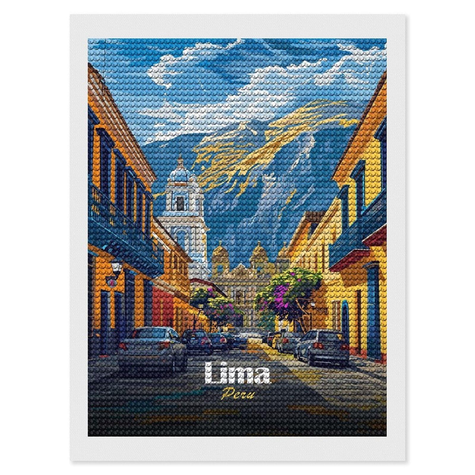 Junmoney Lima, Peru Cityscape Illustration Diamond Art Canvas 12"x16", Full Kit Included, Bedroom Decor, for Beginners, Thoughtful Handmade Gift