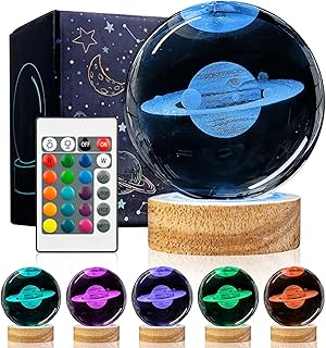 3D Saturn Crystal Ball Night Light Upgraded 3.15 in Saturn Planet Glass Sphere Lamps with 16 Color for Birthday Holiday, Cool Saturn Galaxy Home Desk Decor Gifts for Teens Boys and Girls