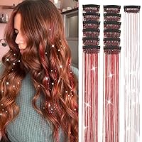 Vista 12 de Juego de 12 piezas de oropel para el cabello, accesorios para el cabello con clip de arco iris de 20.5 pulgadas, kit de oropel de hada para mujeres