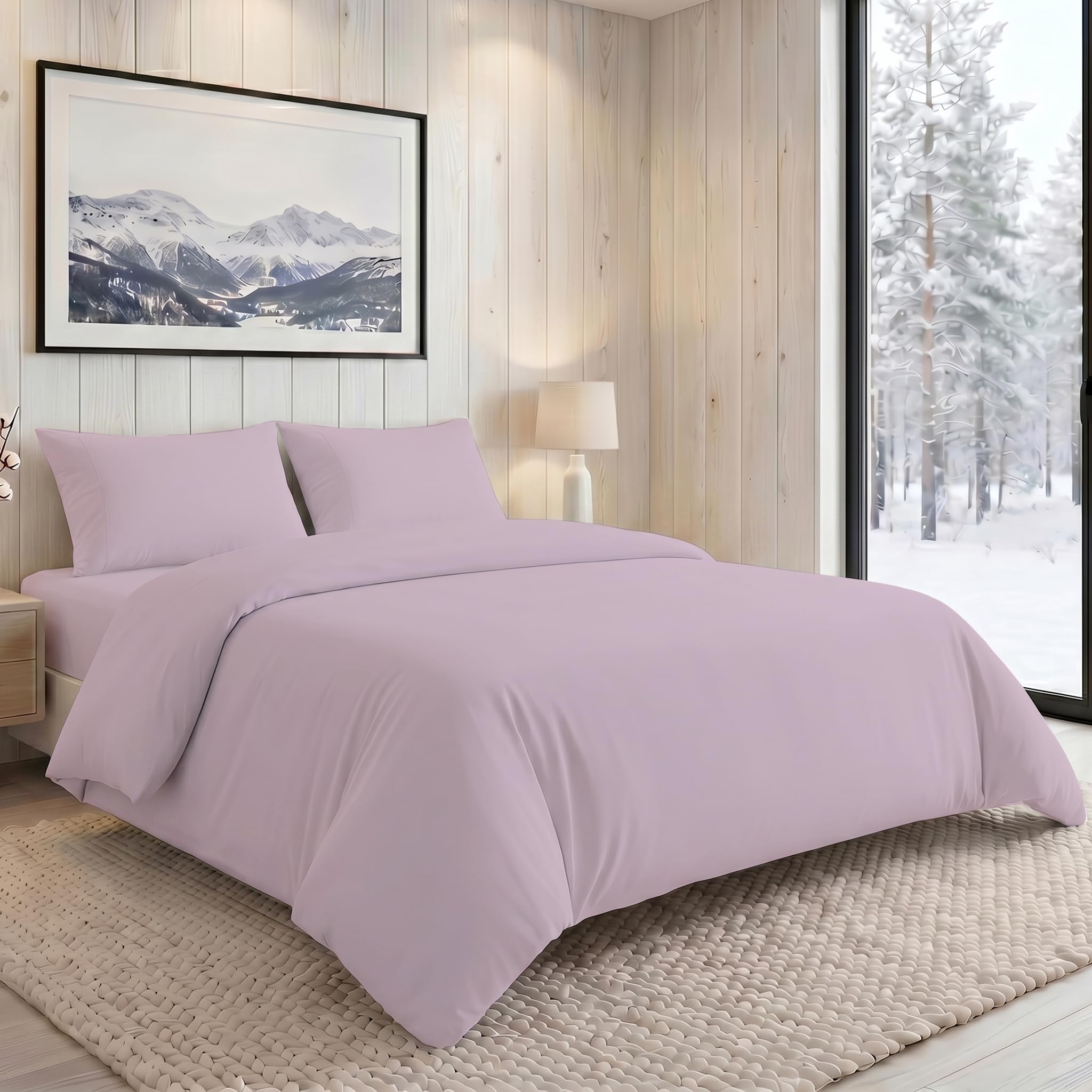 MistyMorning Single Duvet Cover Set with Pillowcase, Soft & Premium Brushed Microfibre Bedding OEKO-TEX Certified, Hypoallergenic, Wrinkle and Fade Resistant Secure Zipper Closure (Lavender, Single)