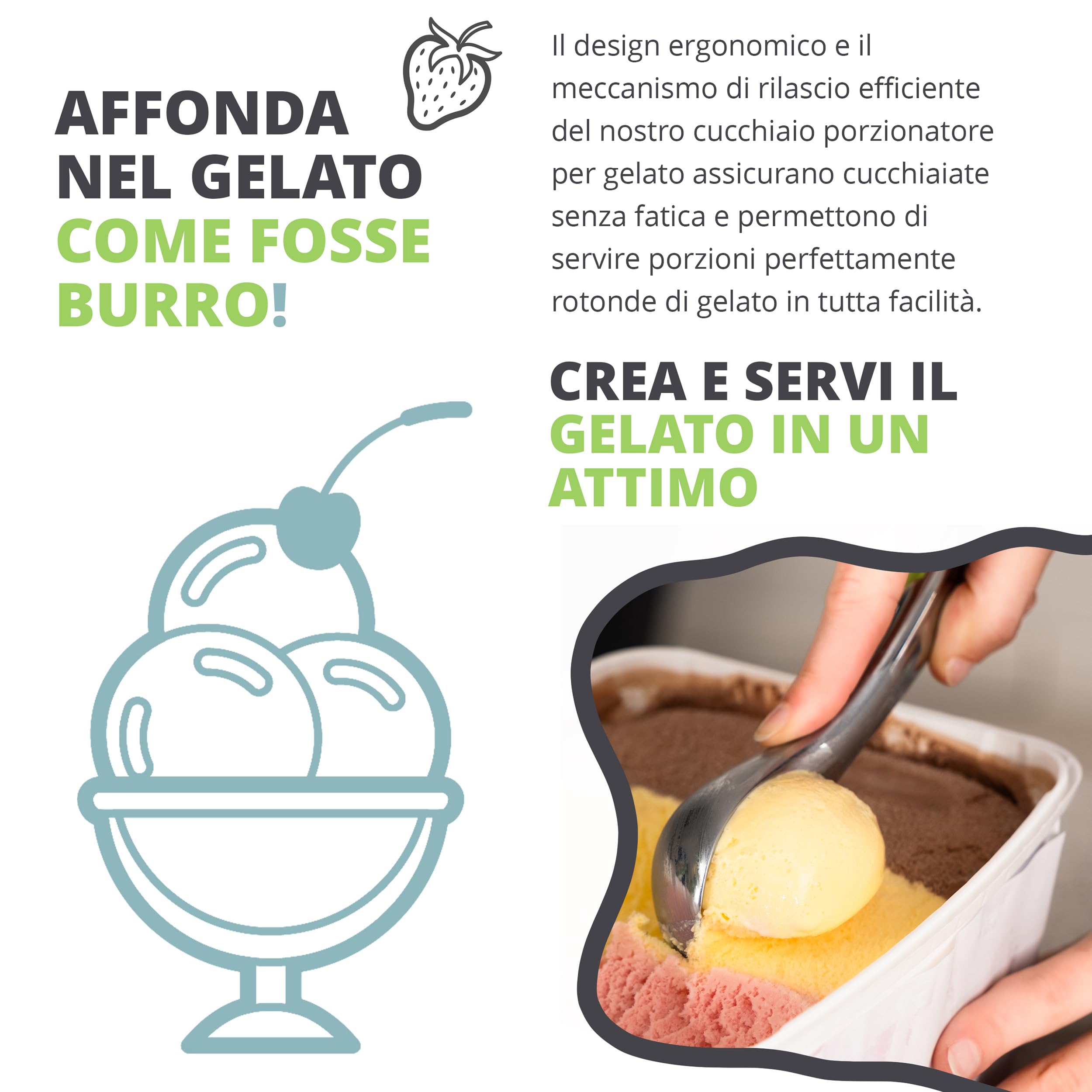 Oliver's Kitchen Cucchiaio gelato professionale in acciaio inox presa ergonomica