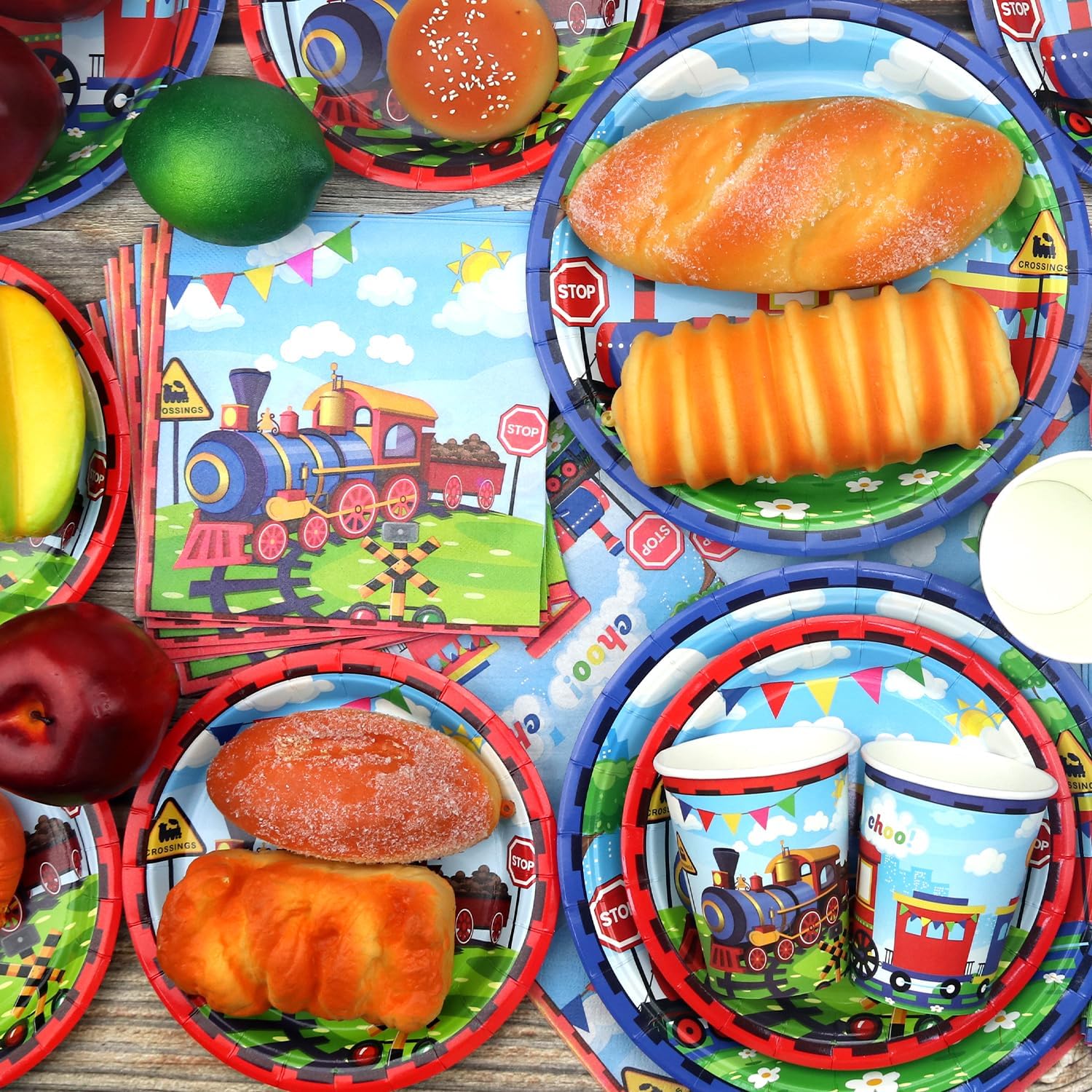 Train Party Supplies, Including Dinner Plates, Dessert Plates, Napkins, Forks, for Train Theme Party Birthday Vehicle Party Decorations Serves 20 - Image 3
