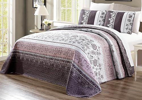 Miniatura 2 de Grand Linen 3-Piezas Juego de edredones con estampado fino en la cubierta de la cama reversible fullqueen, tamaño king y cal king cubrecamas