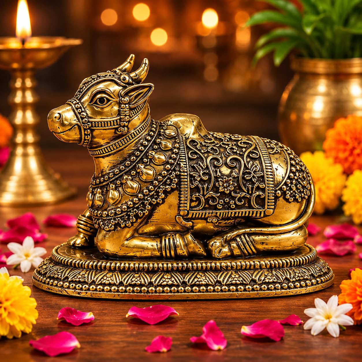2" Brass Nandi Idol for Home Temple & Pooja Room | Handmade Nandi Statue for Shiv Pooja, Meditation & Spiritual Decor | Pure Brass Nandi Murti for Mandir, Shivling & Home Decoration 55 GRAM-image-30