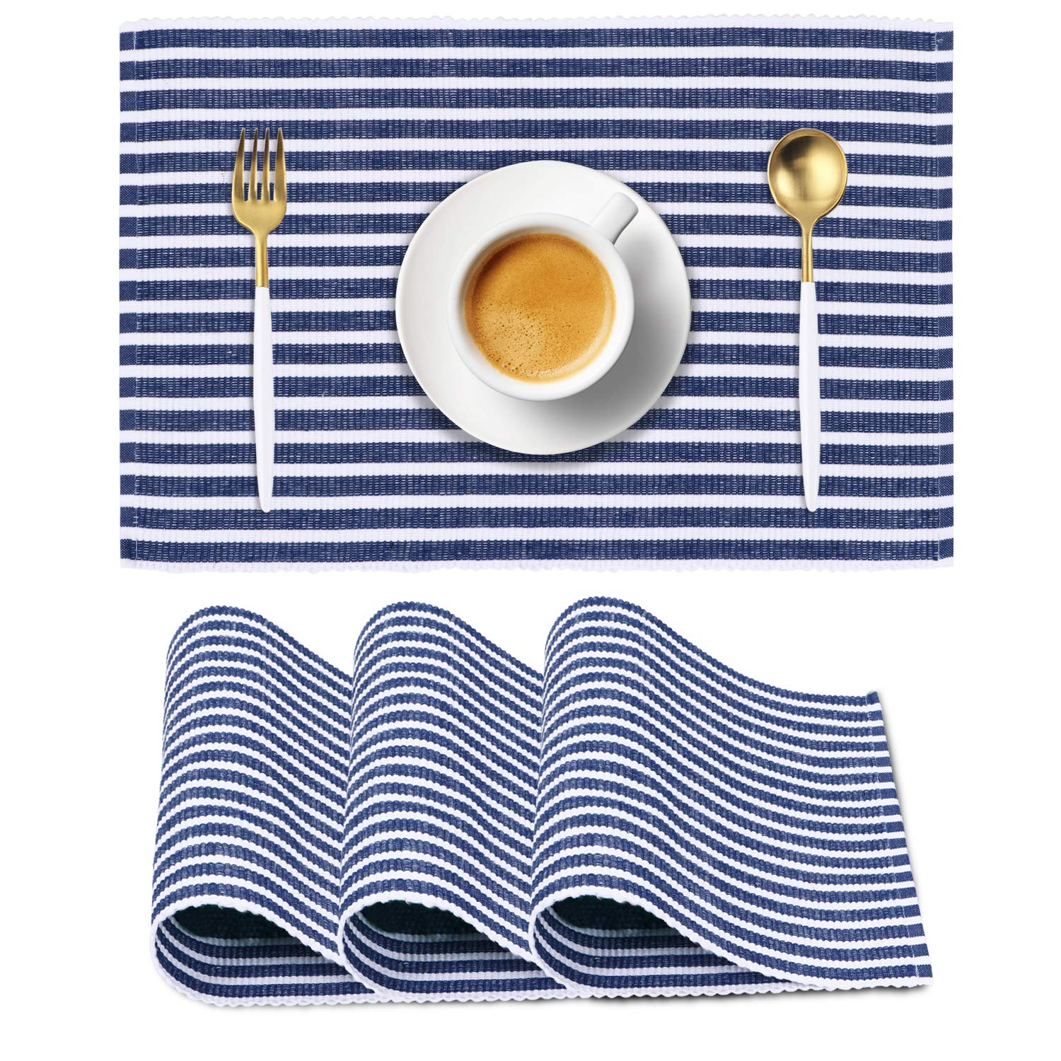 Buy HOKIPO ® Cotton Ribbed Washable Dining Table Mats (Blue) 4 Pieces