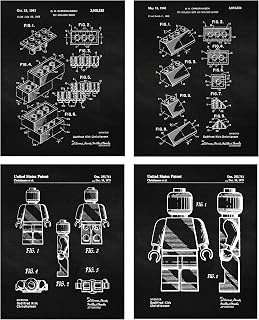 Vintage Interlocking Figure Patent Prints, 4 (8x10) Unframed Photos, Wall Art Decor Gift for Home Work Office Man Cave Gears Shop School College Creator Student Teacher ComicCon Family Craft Idea Fan
