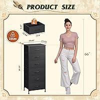 Vista 3 de WLIVE Cómoda Alta Negra para Dormitorio, Cómodas y Arcones de 6 Cajones, Cómoda de Tela para Closet, Sala de Estar, Mesa de Noche con Marco