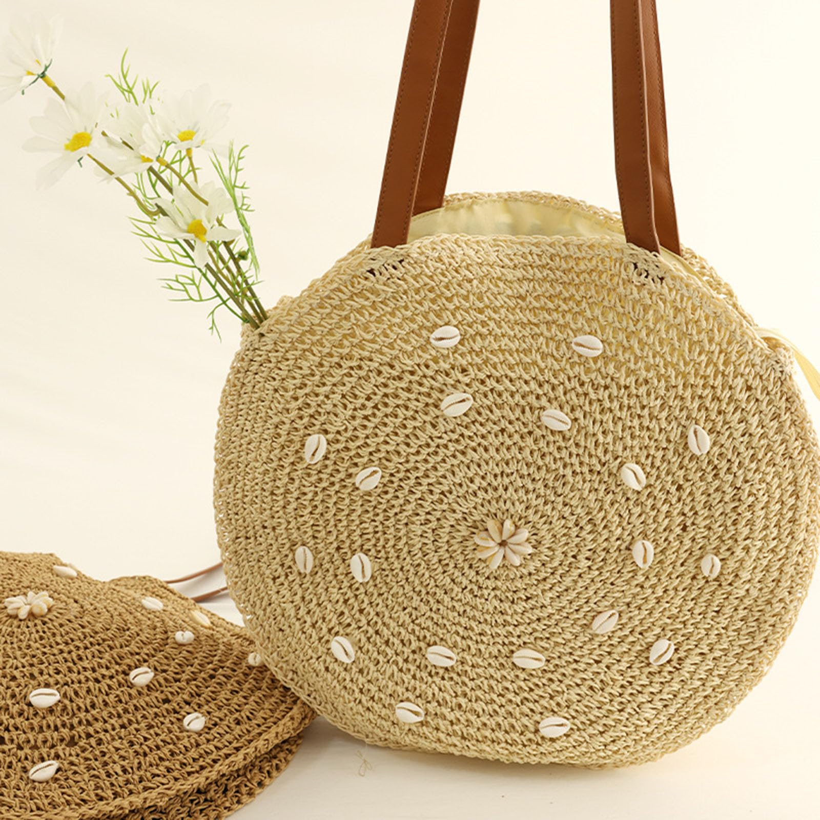 Bolso Crossbody de ganchillo de las mujeres, bolso de playa tejido redondo