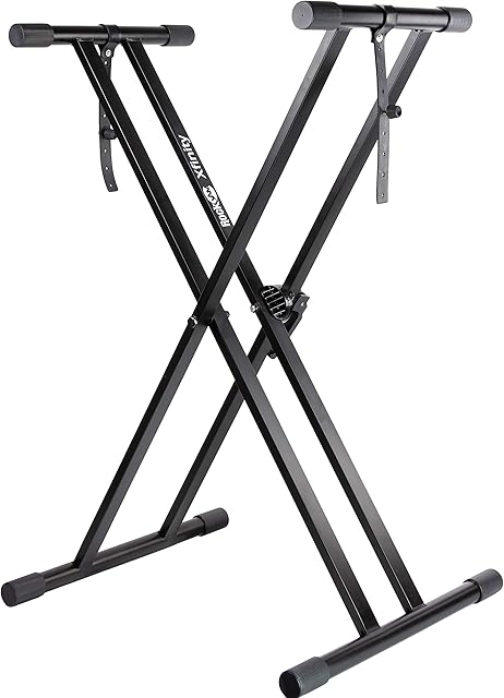 RockJam XX-363 Xfinity Doublebraced Pre Assembled Keyboard Stand with Locking Straps & Lessons.,Black