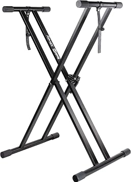 Yamaha P-225 Digital Piano with 88 Graded Hammer Compact Keys and 24 Instrumental Voices & RockJam XX-363 Xfinity Doublebraced Pre Assembled Keyboard Stand with Locking Straps & Lessons.,Black
