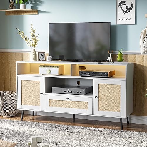 PAKASEPT Soporte de TV para televisores de hasta 65 pulgadas, consola de TV centro de entretenimiento de ratán, mesa de consola de medios de TV con