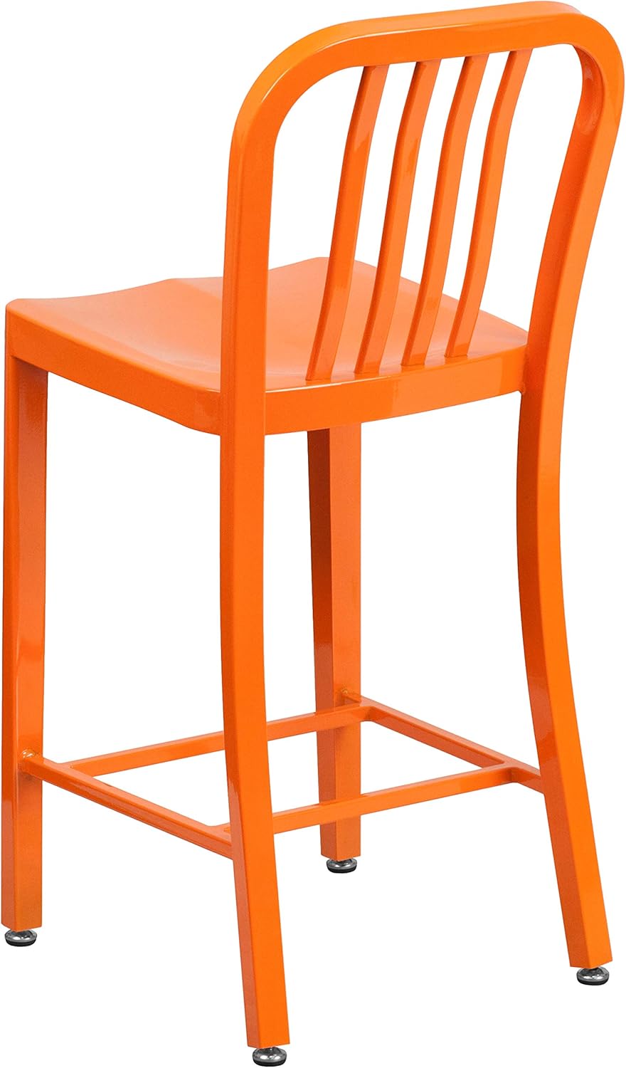 BizChair 2 Pack 24" H Orange Metal Indoor-Outdoor Counter Height Stool w/Vertical Slat Back