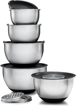 Sagler Stainless steel Mixing Bowls Set of 5 with 3 kind of graters - extra thick mixing bowls wi...